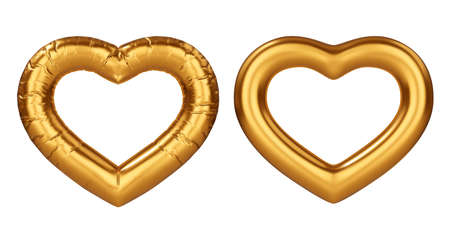 Inflated golden air balloon heart. Realistic vector illustration. Concept for love, valentines day or wedding design.のイラスト素材