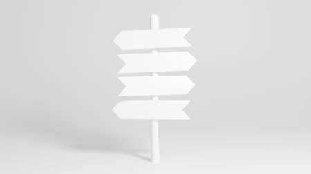 White signpost with four left and right arrows. 3D rendered mockup.の写真素材