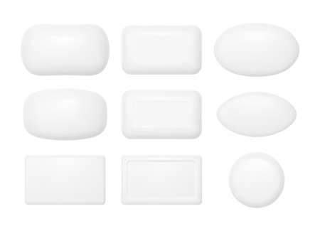 Soap bars mockup set. Realistic vector white soap.のイラスト素材