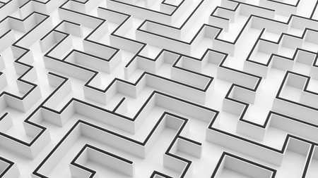 Black and white maze. Labyrinth background. 3D rendered image.の写真素材