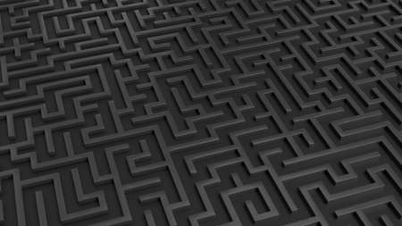 Black maze. Labyrinth background. 3D rendered image.の写真素材