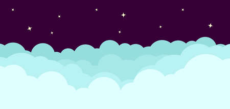 Cartoon night sky with clouds. Vector background.のイラスト素材