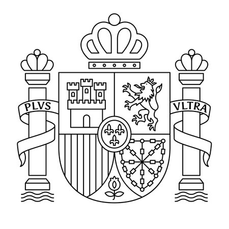 Vector Spain coat of arms. Black and white outline modern emblem for engraving.のイラスト素材