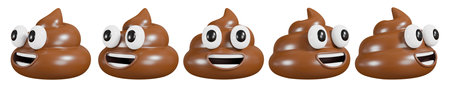 Happy smiling poop emoji icon set. 3D rendering.の写真素材