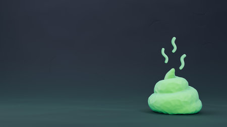 Plasticine style green poop on dark background. Fake news metaphor. 3D rendering.の写真素材