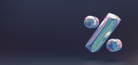 Sale banner with iridescent color percent symbol. 3D rendering.の写真素材