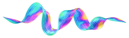 Abstract colorful wavy line flow. Isolated rainbow ribbon. 3D rendered art.の写真素材