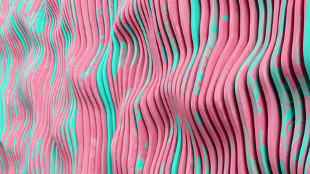Abstract colorful wavy wood panel wall. 3D rendered background design.の写真素材