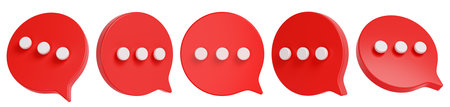 Speech bubble signs set. Red dialog clouds with dots. 3D rendering.の写真素材