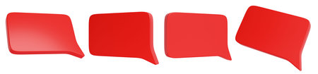 Empty speech bubble signs set. Blank red dialog clouds. 3D rendering.