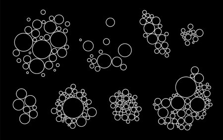 Set of abstract circle outline clusters on black background. Minimalist geometric vector design. Biology concept.のイラスト素材