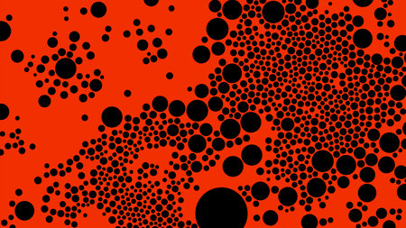 Black circle clusters on a red biology or chemistry style background. Abstract geometric pattern.