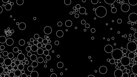 White circle outlines pattern on black background. Abstract vector geometric monochrome design.のイラスト素材