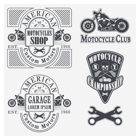 Set of vintage motorcycle labels, badges and design elementsのイラスト素材