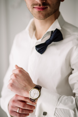A man's hand with a watch. wrist watch, classicの写真素材