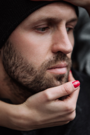 young bearded hipster man. facial profile.の写真素材
