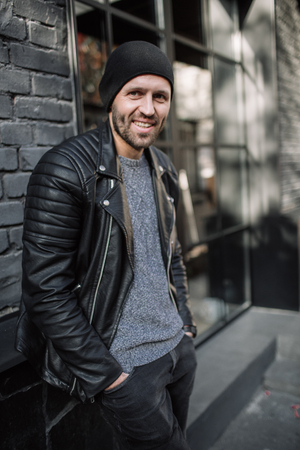 young bearded hipster man. facial profile.の写真素材