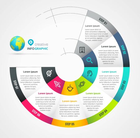 Circular Infographic design template with 7 options or steps. Business concept. Can be used for process diagram, presentations, workflow layout, banner, flow chart, info graph.のイラスト素材