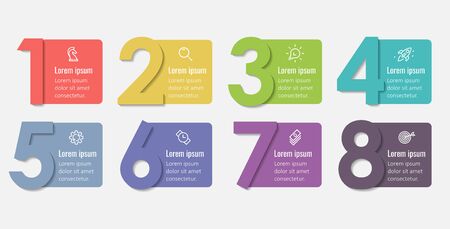 Vector Infographic label design with 8 options or steps. Infographics for business concept. Can be used for presentations banner, workflow layout, process diagram, flow chart, info graphのイラスト素材