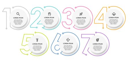 Vector Infographic label design template with 7 options or steps. Can be used for process diagram, presentations, workflow layout, banner, flow chart, info graph.のイラスト素材