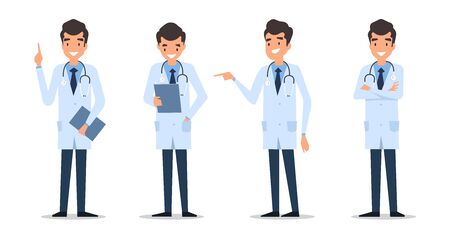 Medical characters flat people. Doctor in different positions. Hospital staff. Medicine concept.のイラスト素材