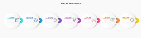 Vector Infographic design template with 7 options or steps. Can be used for process diagram, presentations, workflow layout, banner, flow chart, info graph.のイラスト素材