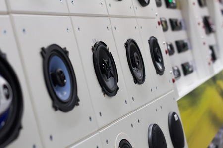 Coaxial car speakers on standの写真素材