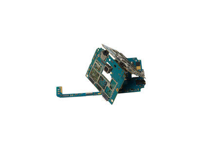  printed circuit board phone of green color separately  on a white background