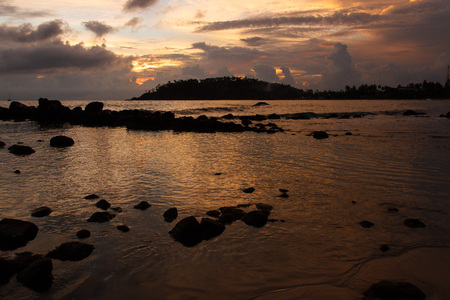 Scenic twilight view at water and cloudy sky, Mirissa beach, Sri Lankaの写真素材