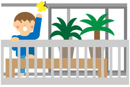Dangerous behavior of children on the veranda (image from the table)のイラスト素材