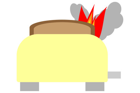 Image of flame and smoke coming out because the pop-up toaster was heated for a long timeのイラスト素材