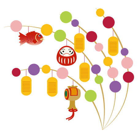 A cocoon decoration decorated with a tamama, a sea bream, a gavel, and an ovalのイラスト素材