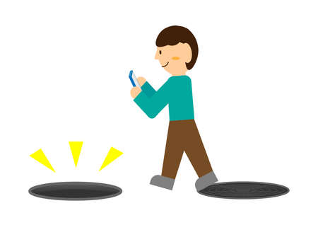People who are addicted to smartphones and do not realize that there is no manholeのイラスト素材