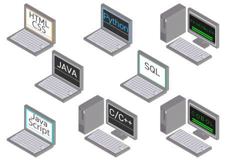 Various isometric programming languages and PCsのイラスト素材