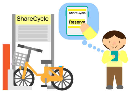 People who use bicycle rental service (share cycle)のイラスト素材