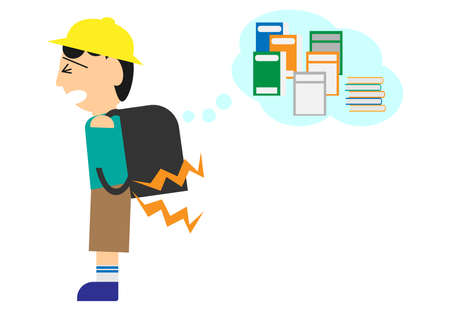 Elementary school students with low back pain school school school bag syndrome because school bag is heavyのイラスト素材