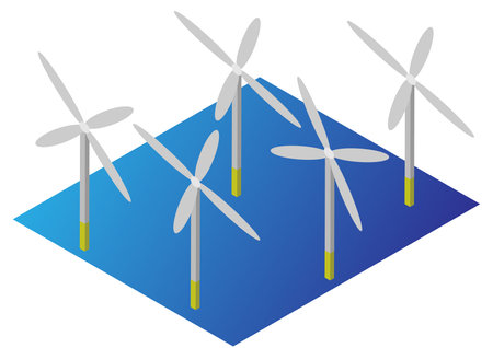 Isometric offshore wind farmsのイラスト素材