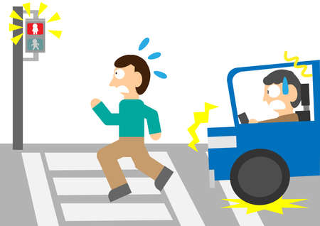 Image of pedestrians ignoring traffic lights and crossingのイラスト素材