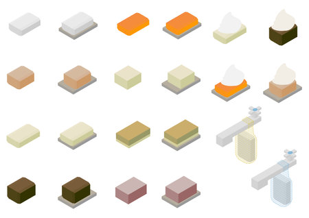 A variety of isometric solid soapsのイラスト素材