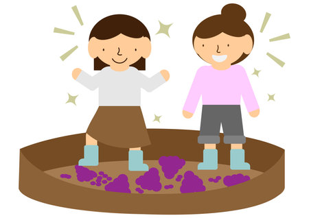 Illustration of a woman experiencing grape stompingのイラスト素材