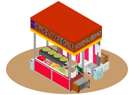 Illustration of an isometric okonomiyaki stallのイラスト素材