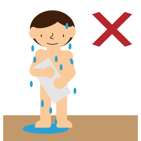 Illustration of the floor getting wet because wiping the body in the dressing roomのイラスト素材