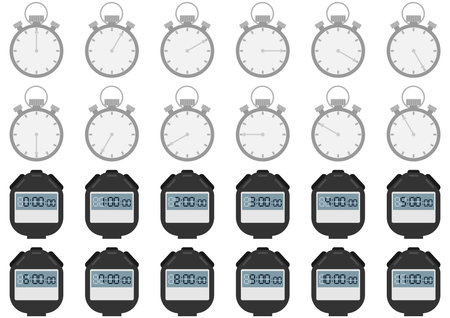 Analog and digital stopwatch illustration setのイラスト素材