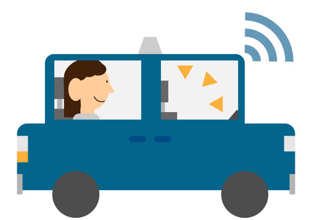 A person in a driverless driverless taxiのイラスト素材