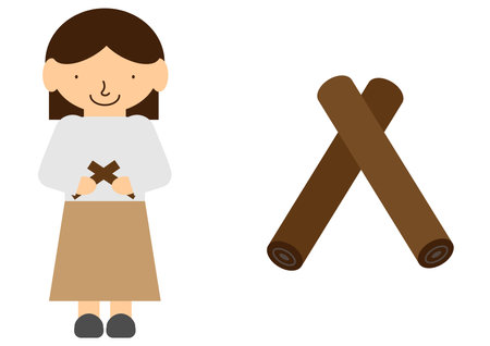 Image illustration of a woman playing on the musical instrument Clavesのイラスト素材