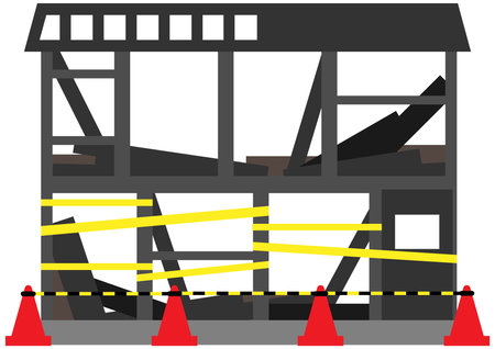 Image material of extinguished burnt remains at the scene of a fireのイラスト素材