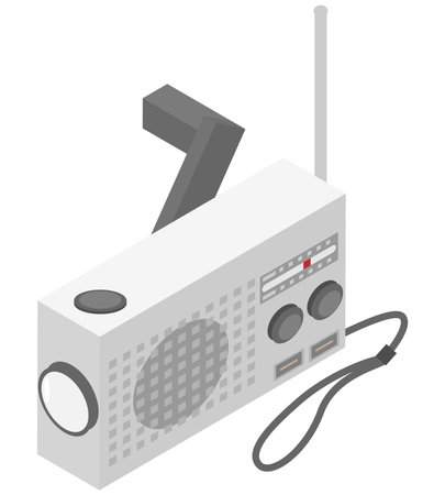 Image material of isometric hand-crank charging disaster prevention radioのイラスト素材
