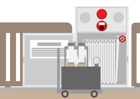 Image material of inspecting the hose of fire extinguishing equipmentのイラスト素材