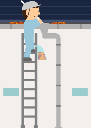 Image material of a contractor who cleans rain guttersのイラスト素材