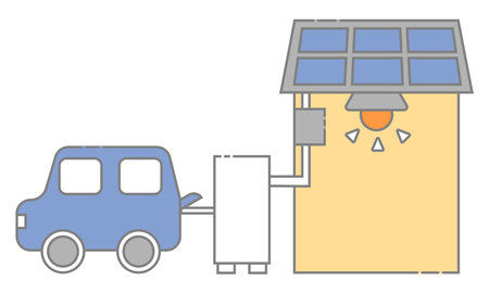 Image icon material of a house sharing electricity from a carのイラスト素材